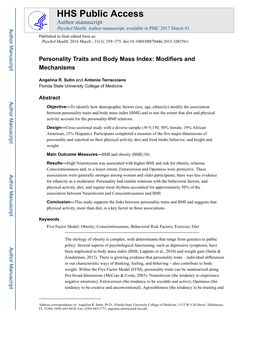 Personality Traits and Body Mass Index: Modifiers and Mechanisms
