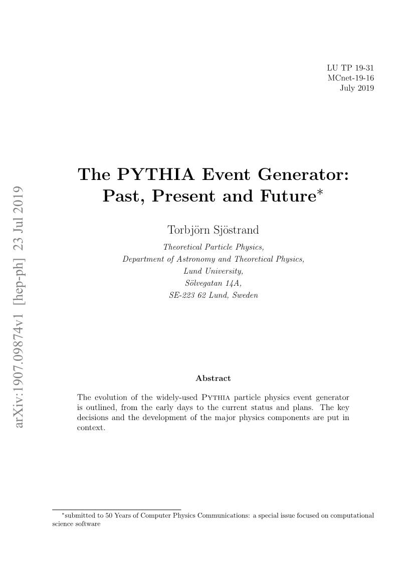 The PYTHIA Event Generator: Past, Present and Future∗