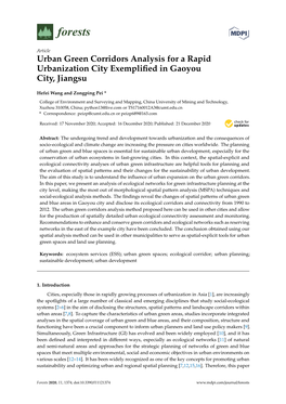 Urban Green Corridors Analysis for a Rapid Urbanization City Exempliﬁed in Gaoyou City, Jiangsu