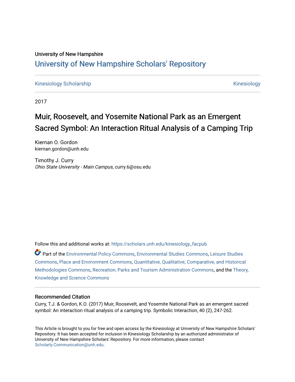 Muir, Roosevelt, and Yosemite National Park As an Emergent Sacred Symbol: an Interaction Ritual Analysis of a Camping Trip