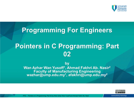 Programming for Engineers Pointers in C Programming: Part 02