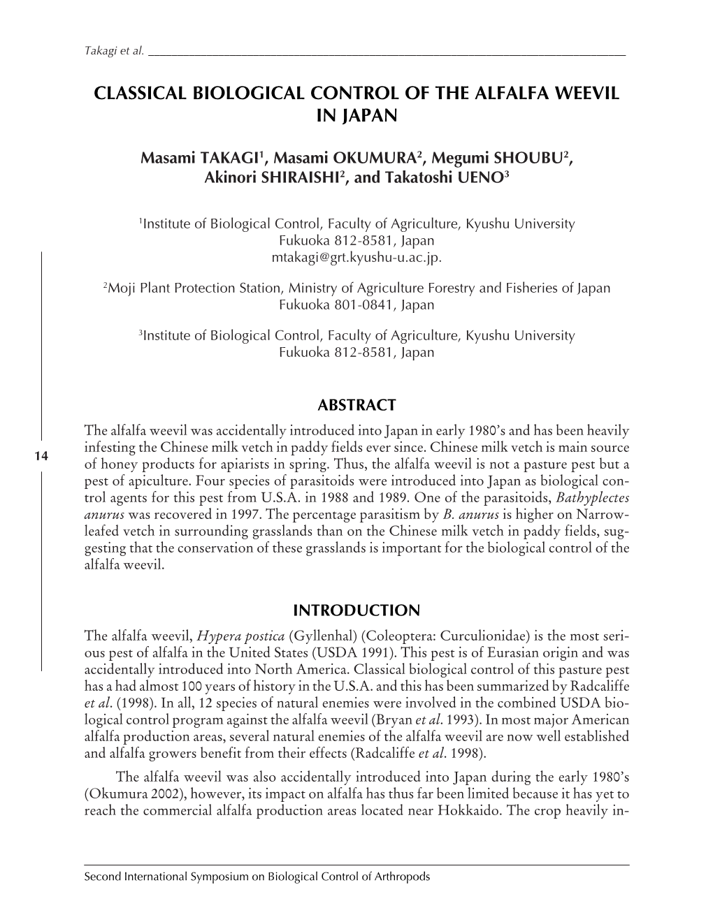 Classical Biological Control of the Alfalfa Weevil in Japan