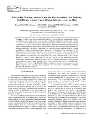 Linking the Chassigny Meteorite and the Martian Surface Rock Backstay: Insights Into Igneous Crustal Differentiation Processes on Mars