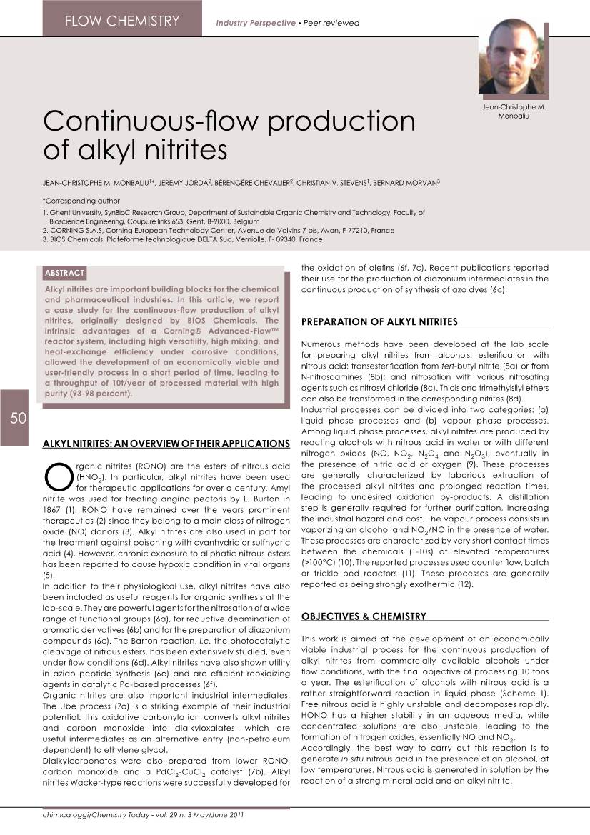 Continuous-Flow Production of Alkyl Nitrites, Originally Designed by BIOS Chemicals