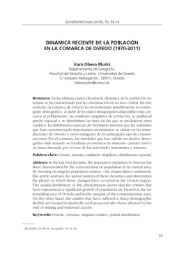 Dinámica Reciente De La Población En La Comarca De Oviedo (1970-2011)