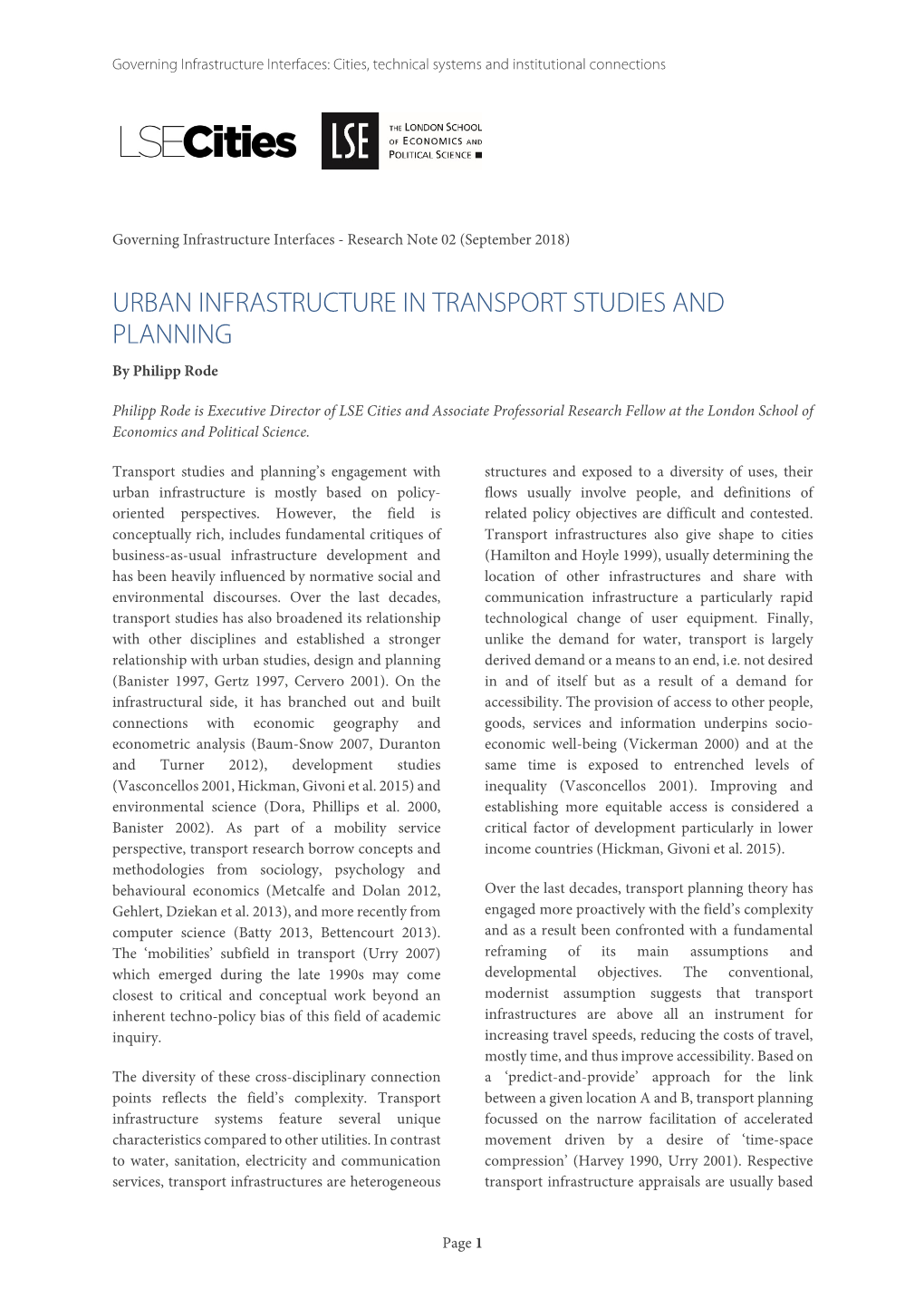 URBAN INFRASTRUCTURE in TRANSPORT STUDIES and PLANNING by Philipp Rode