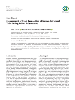 Case Report Management of Total Transection of Nasoendotracheal Tube During Lefort I Osteotomy