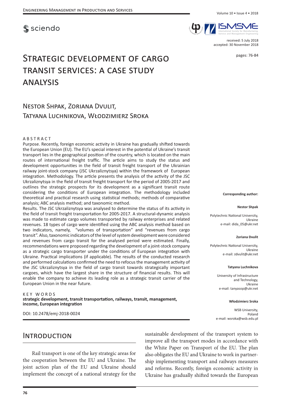 Strategic Development of Cargo Transit Services: a Case Study Analysis