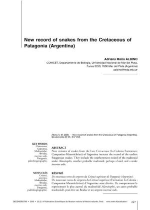 New Record of Snakes from the Cretaceous of Patagonia (Argentina)
