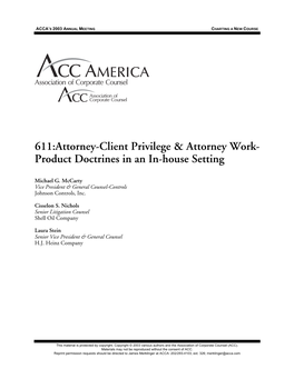 611:Attorney-Client Privilege & Attorney Work- Product Doctrines In