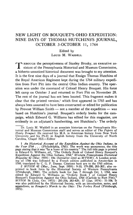 NEW LIGHTON BOUQUET's OHIO EXPEDITION: NINE DAYS of THOMAS HUTCHINS's JOURNAL, OCTOBER 3-OCTOBER 11, 1764 Edited by Louis M