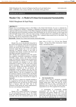 Masdar City : a Model of Urban Environmental Sustainability