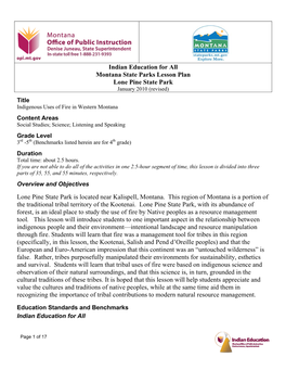 Lone Pine State Park Is Located Near Kalispell, Montana. This Region of Montana Is a Portion of the Traditional Tribal Territory of the Kootenai