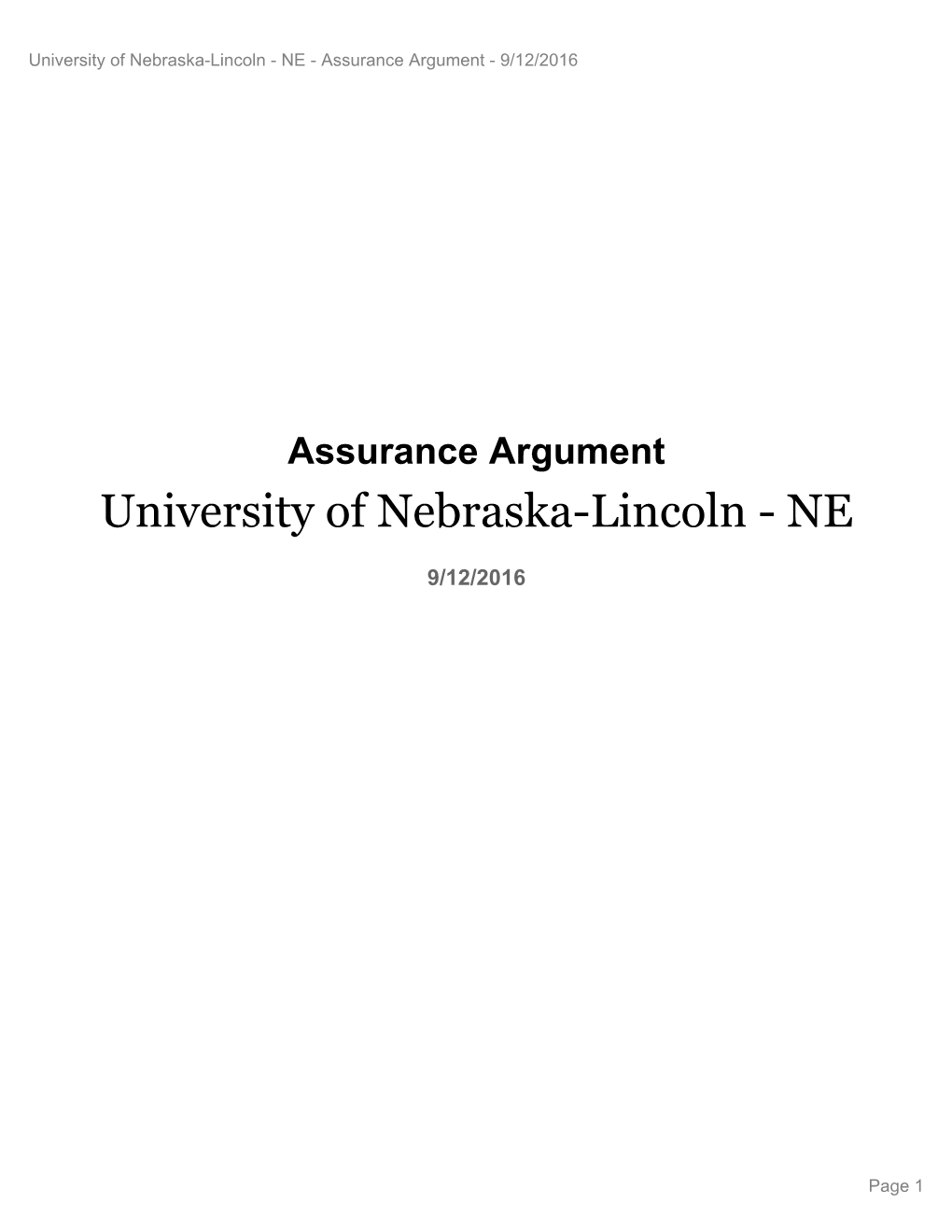 Nebraska-Lincoln - NE - Assurance Argument - 9/12/2016