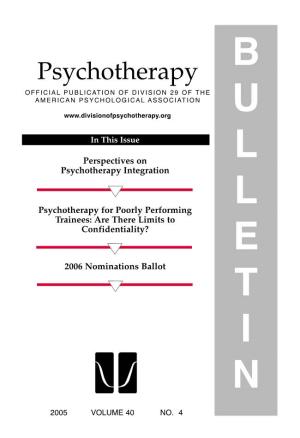 2005 Psychotherapy Bulletin, Volume 40, Number 4