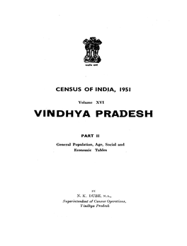 Vindhya Pradesh, General Population Age, Social and Economic Tables