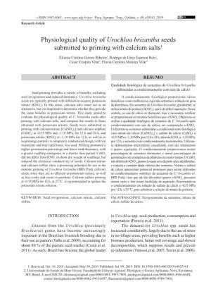 Physiological Quality of Urochloa Brizantha Seeds Submitted to Priming with Calcium Salts1