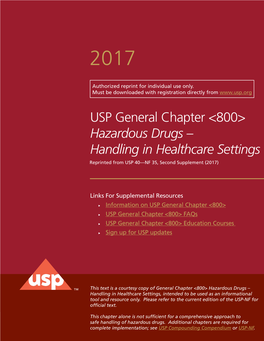 USP 800-Hazardous Drug Handling in Healthcare Settings