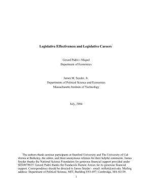 Legislative Effectiveness and Legislative Careers