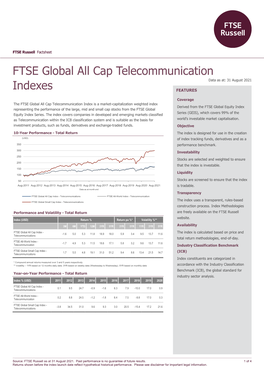 FTSE Global All Cap Telecommunication Indexes Data As At: 31 August 2021