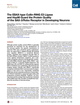 The EBAX-Type Cullin-RING E3 Ligase and Hsp90 Guard the Protein Quality of the SAX-3/Robo Receptor in Developing Neurons