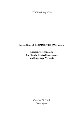 Proceedings of the EMNLP'2014 Workshop on Language