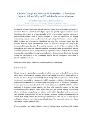 Climate Change and Tourism in Switzerland : a Survey on Impacts, Vulnerability and Possible Adaptation Measures