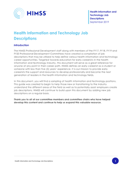 Health Information and Technology Job Descriptions