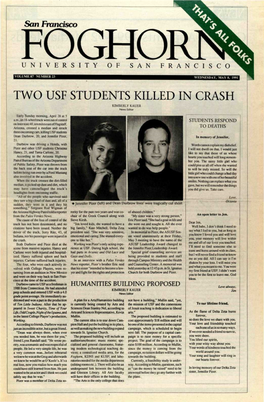 TWO USF STUDENTS KILLED in CRASH KIMBERLY KAUER News Editor