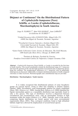 On the Distributional Pattern of Cephaloziella Hampeana (Nees) Schiffn