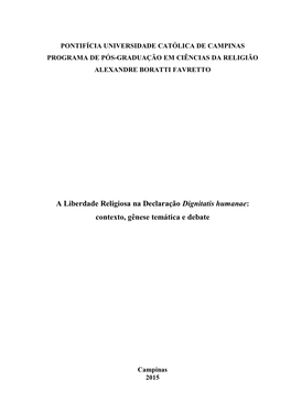 A Liberdade Religiosa Na Declaração Dignitatis Humanae: Contexto, Gênese Temática E Debate