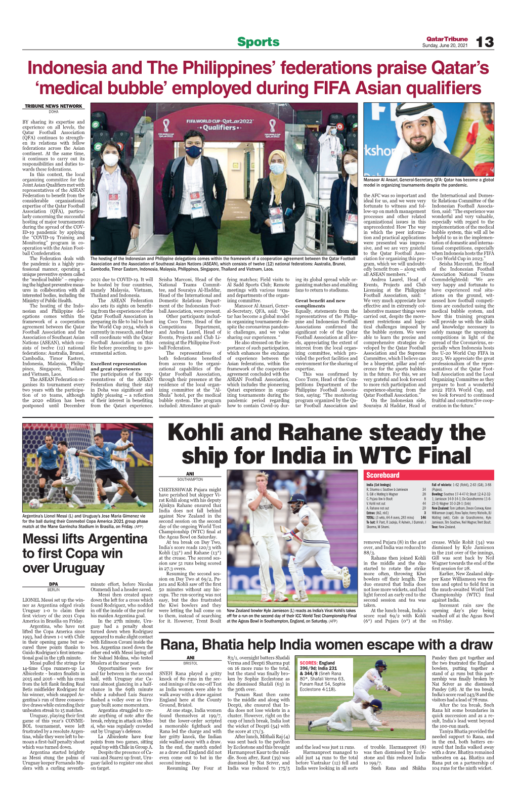 Kohli and Rahane Steady the Ship for India in WTC Final