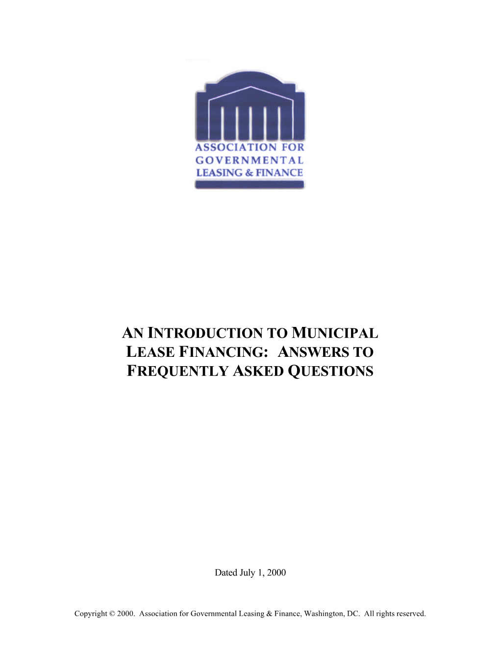 An Introduction to Municipal Lease Financing: Answers to Frequently Asked Questions