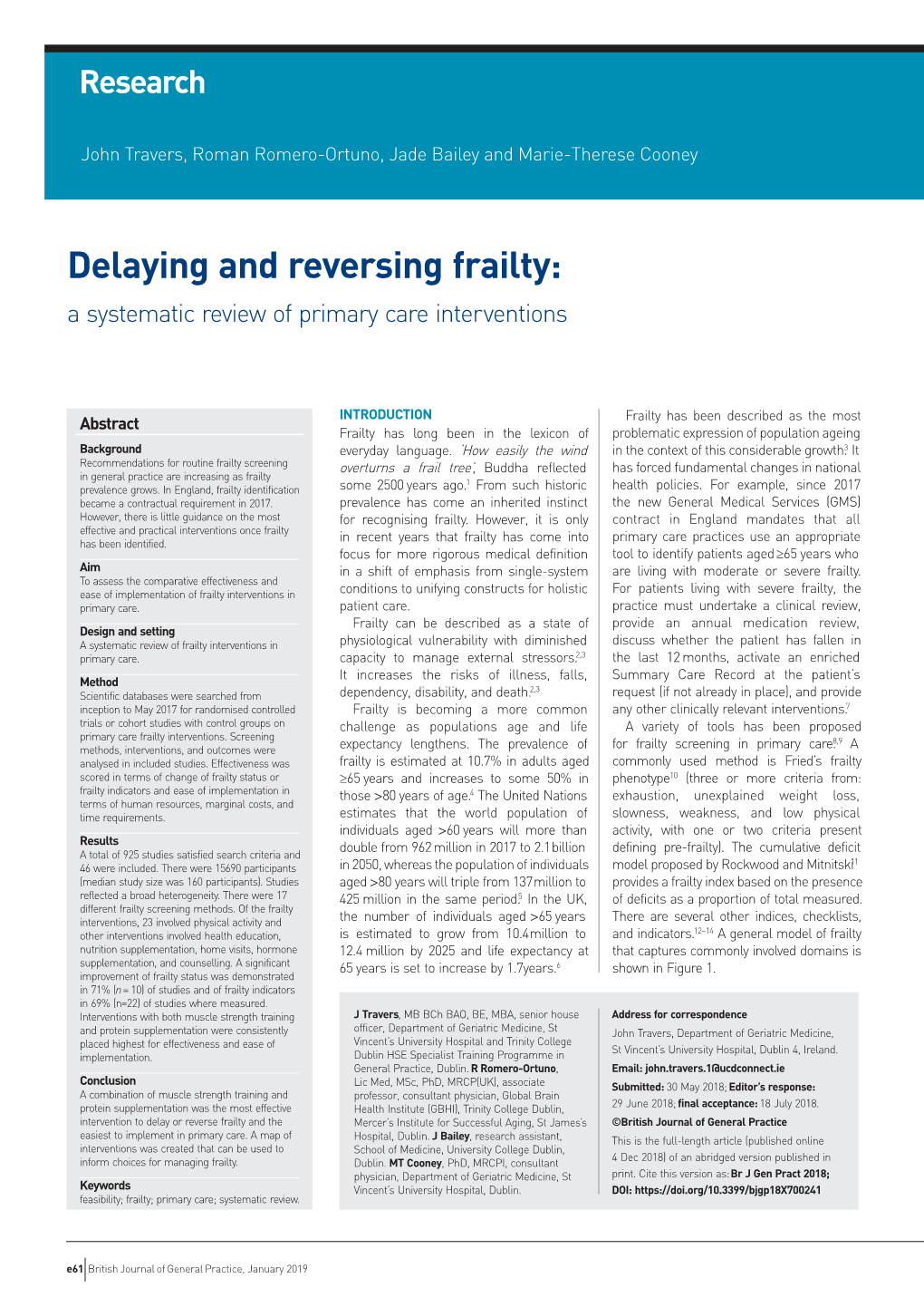 Delaying and Reversing Frailty: a Systematic Review of Primary Care Interventions