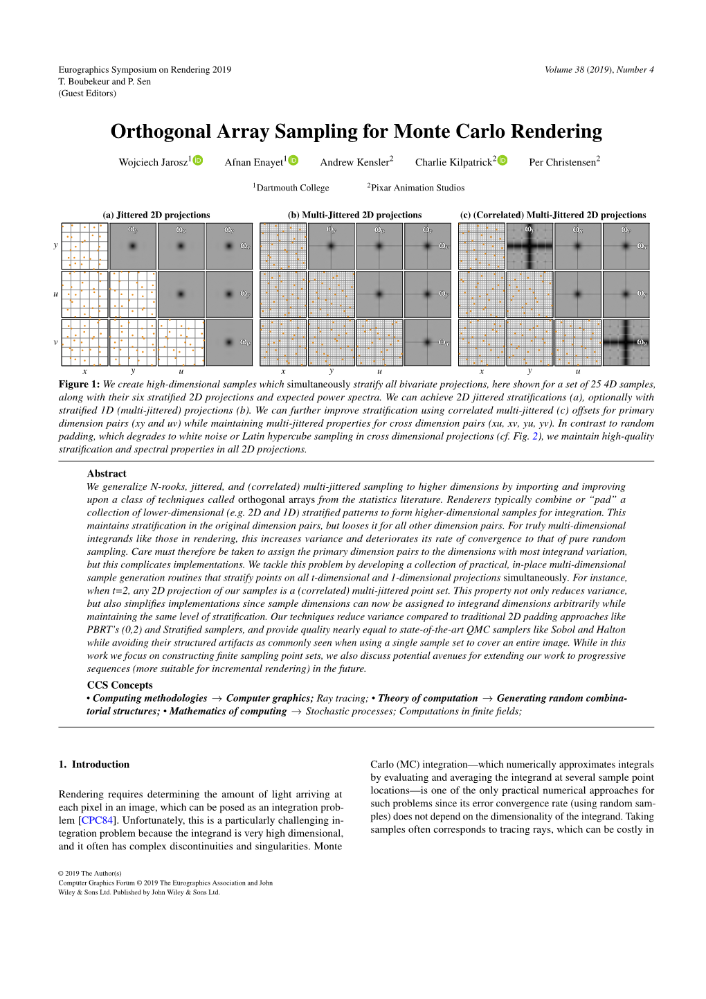 Orthogonal Array Sampling for Monte Carlo Rendering