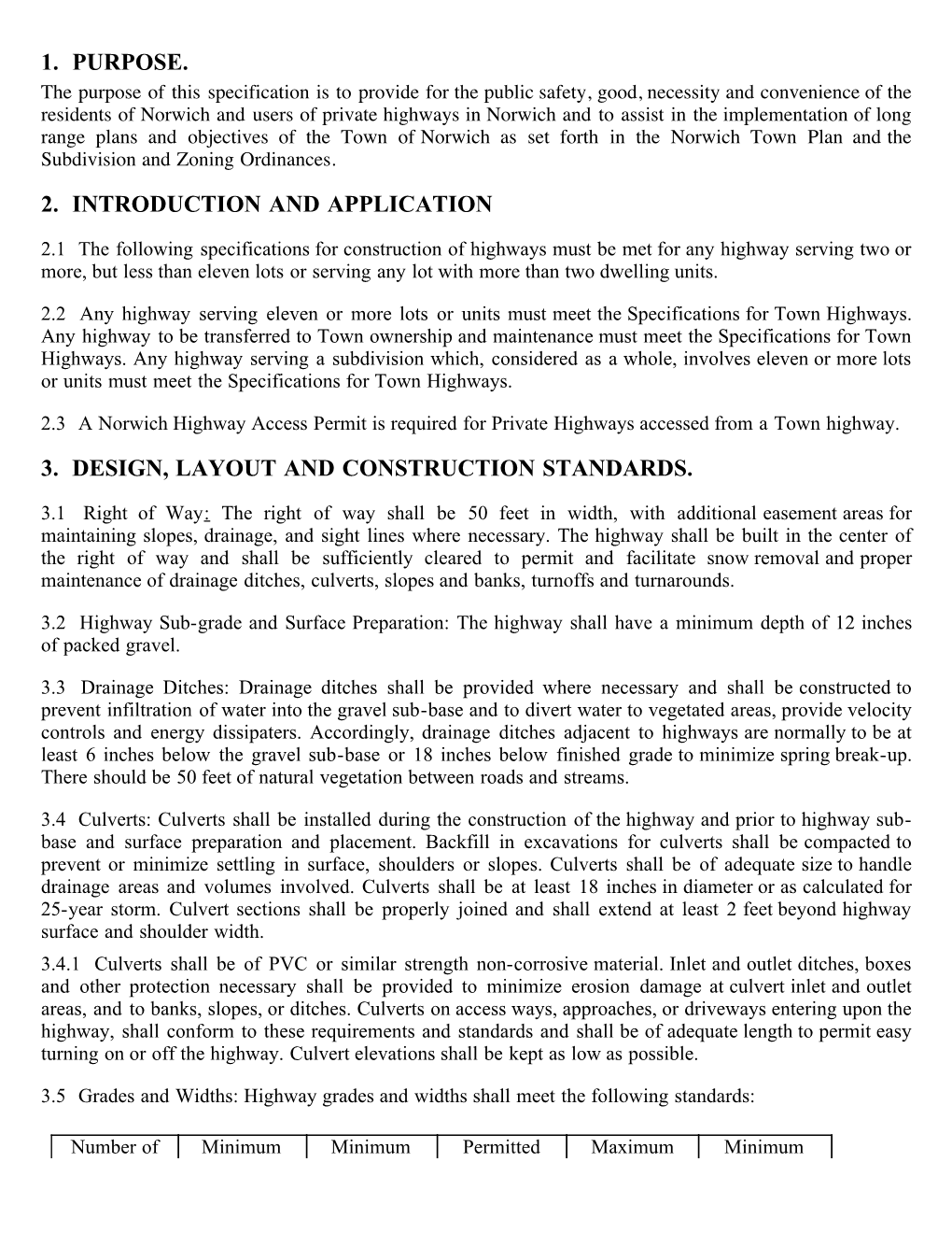 Private Highway Specifications