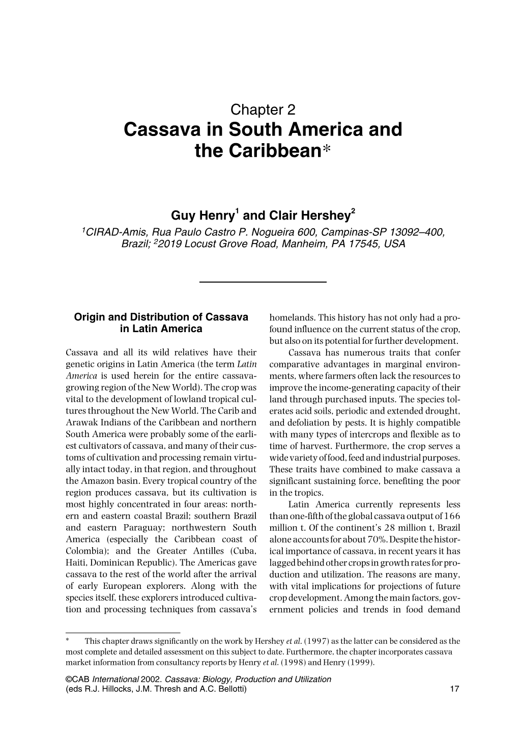 Cassava in South America and the Caribbean*