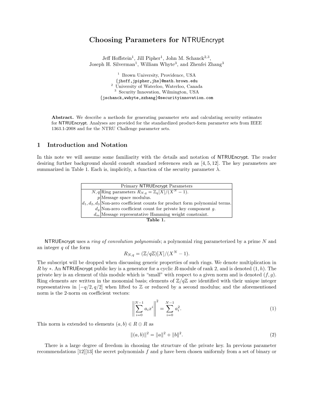 Choosing Parameters for Ntruencrypt