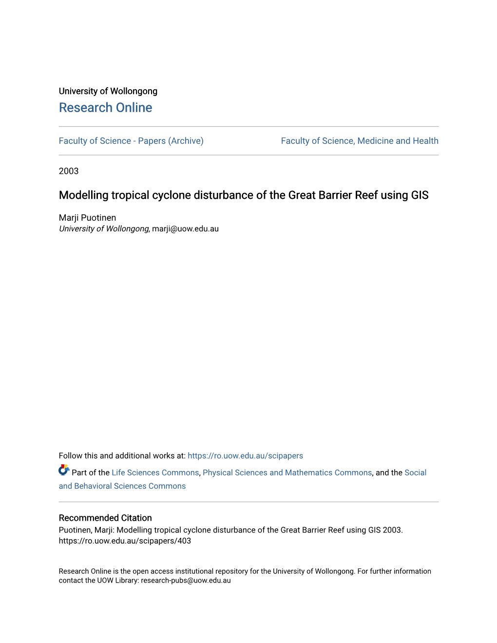 Modelling Tropical Cyclone Disturbance of the Great Barrier Reef Using GIS