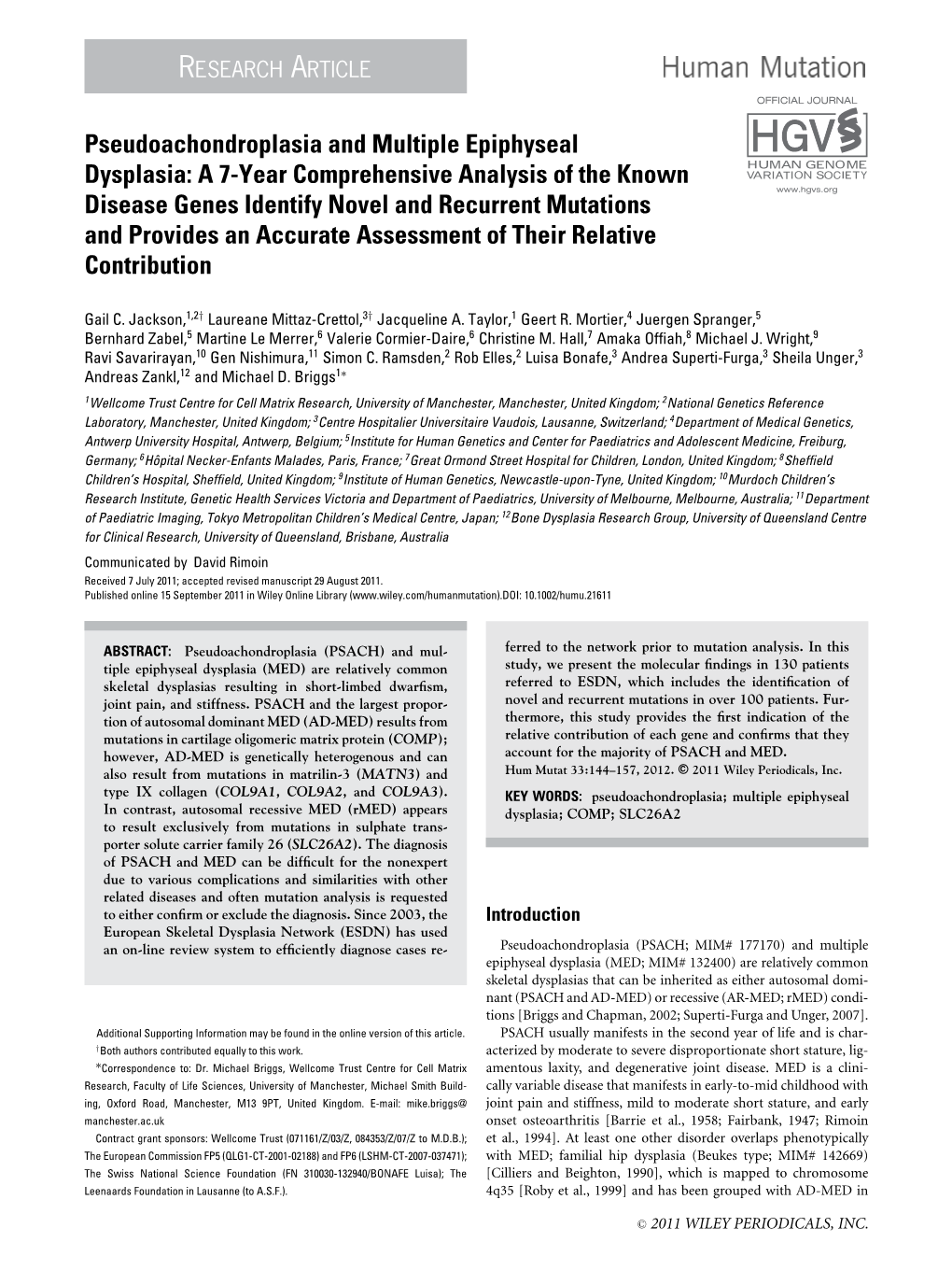 Pseudoachondroplasia and Multiple Epiphyseal Dysplasia