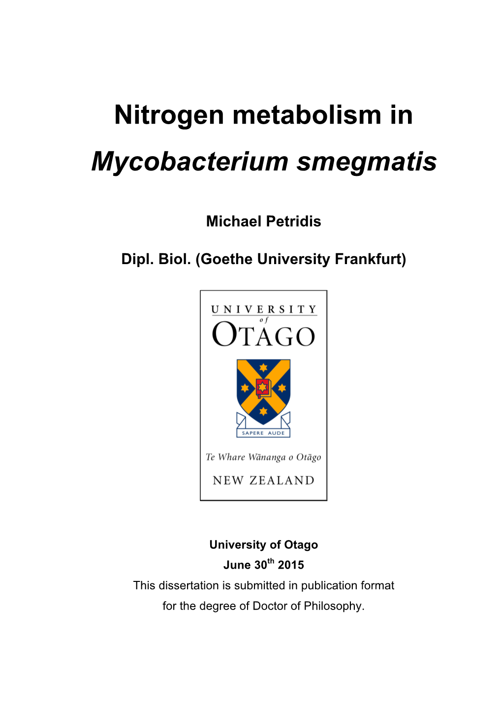 Nitrogen Metabolism in Mycobacterium Smegmatis