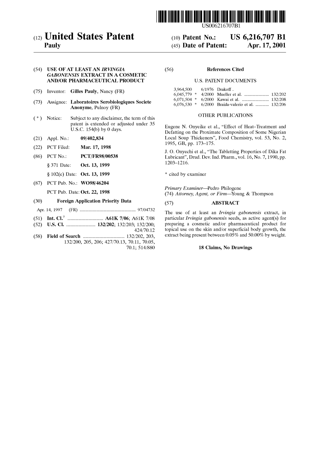 (12) United States Patent (10) Patent No.: US 6,216,707 B1 Pauly (45) Date of Patent: Apr