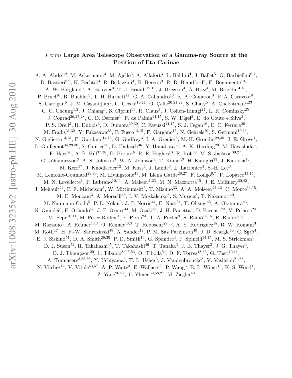 Arxiv:1008.3235V2 [Astro-Ph.HE] 30 Aug 2010 .Roth M