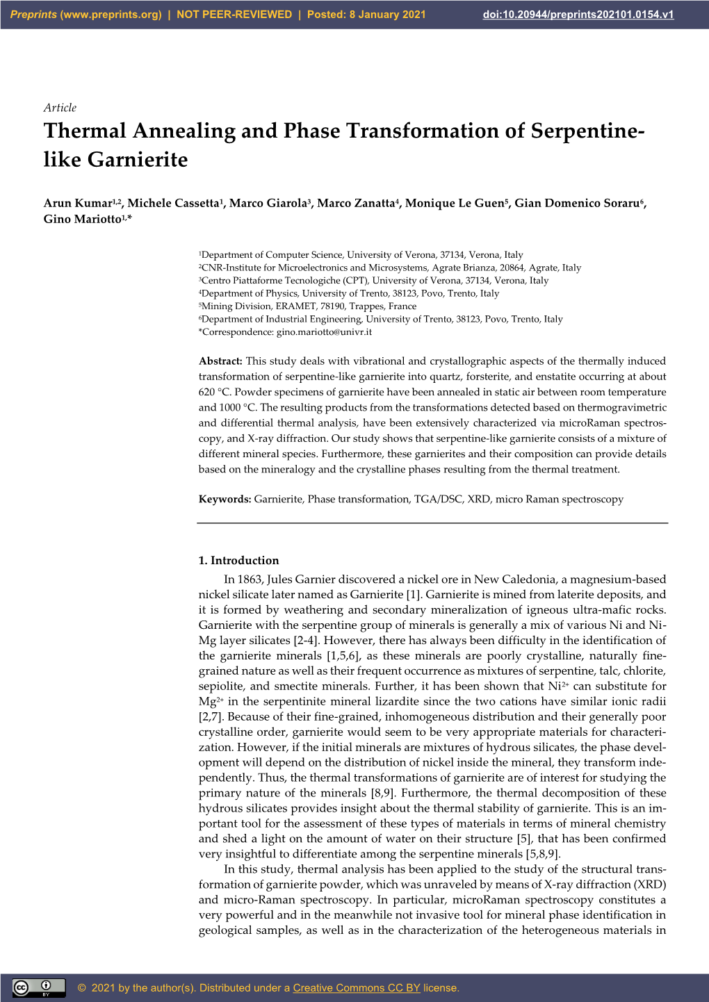 Thermal Annealing and Phase Transformation of Serpentine- Like Garnierite