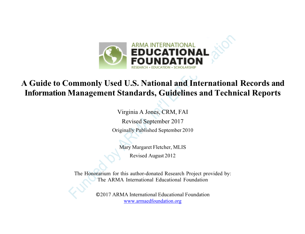 A Guide to Commonly Used U.S. National and International Records and Information Management Standards, Guidelines and Technical Reports