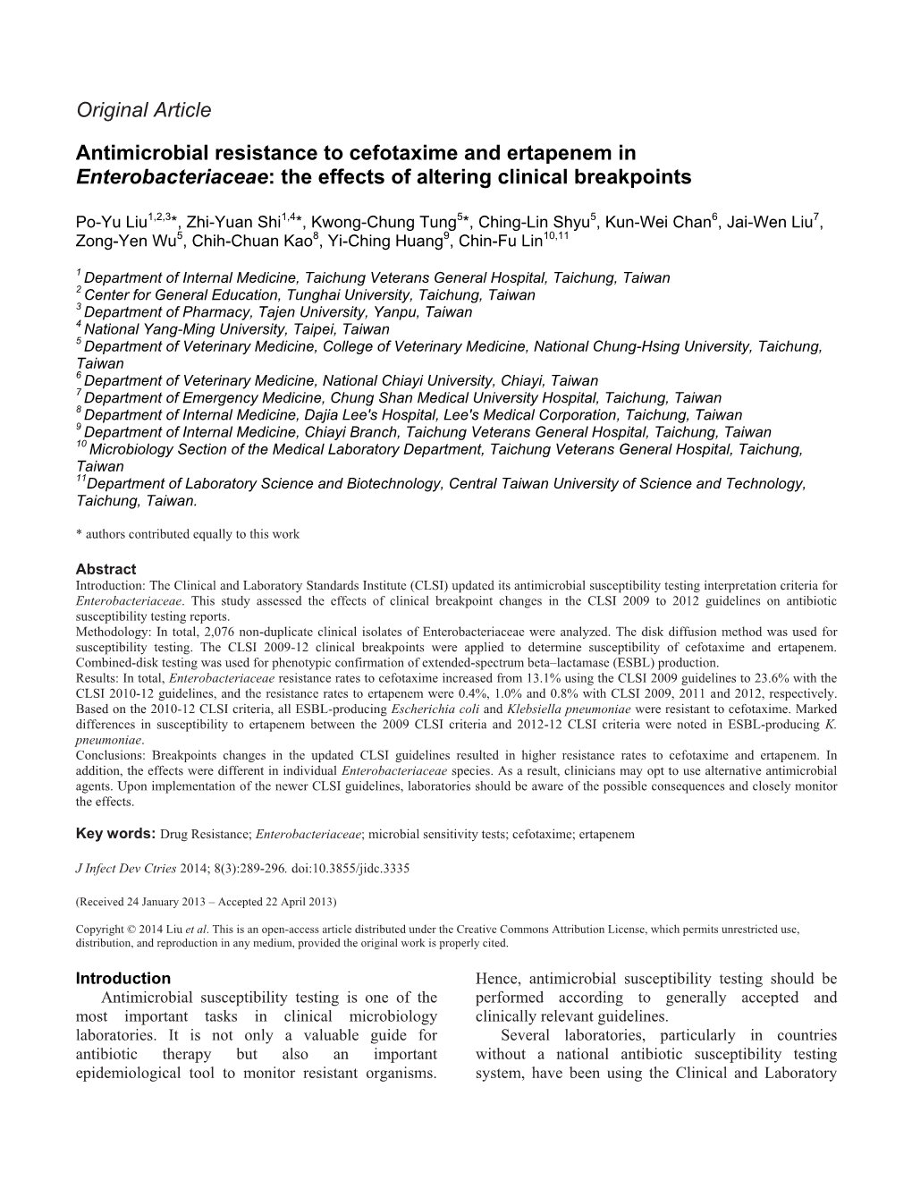 Antimicrobial Resistance to Cefotaxime and Ertapenem in Enterobacteriaceae: the Effects of Altering Clinical Breakpoints