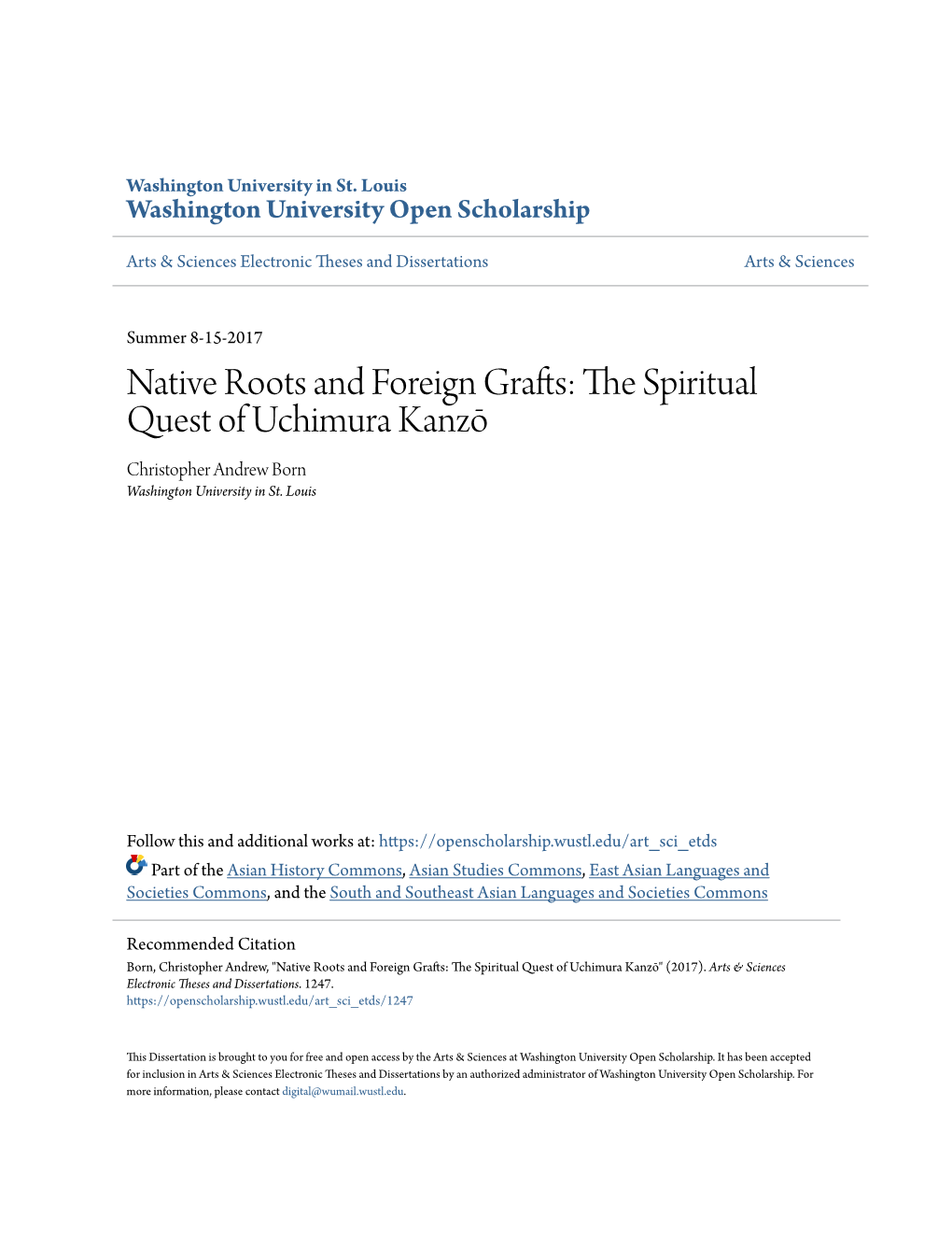 The Spiritual Quest of Uchimura Kanzō by Christopher A