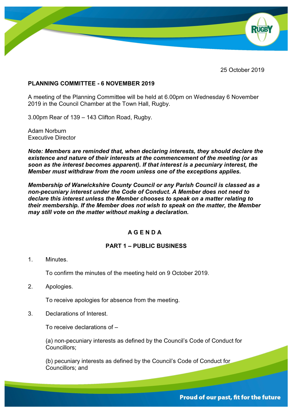 Planning Committee 6 November 2019 Agenda