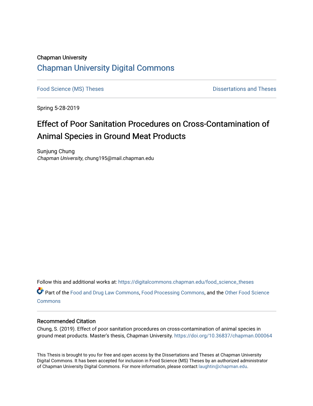 Effect of Poor Sanitation Procedures on Cross-Contamination of Animal Species in Ground Meat Products