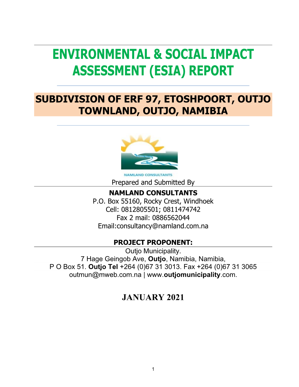 Environmental & Social Impact Assessment (Esia) Report